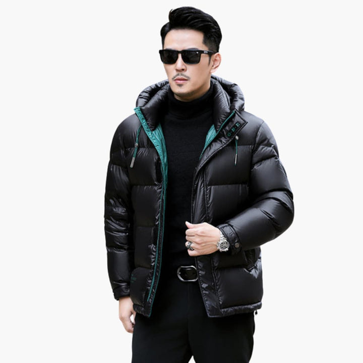 Herren Daunenjacke mit Kapuze und Reißverschluss