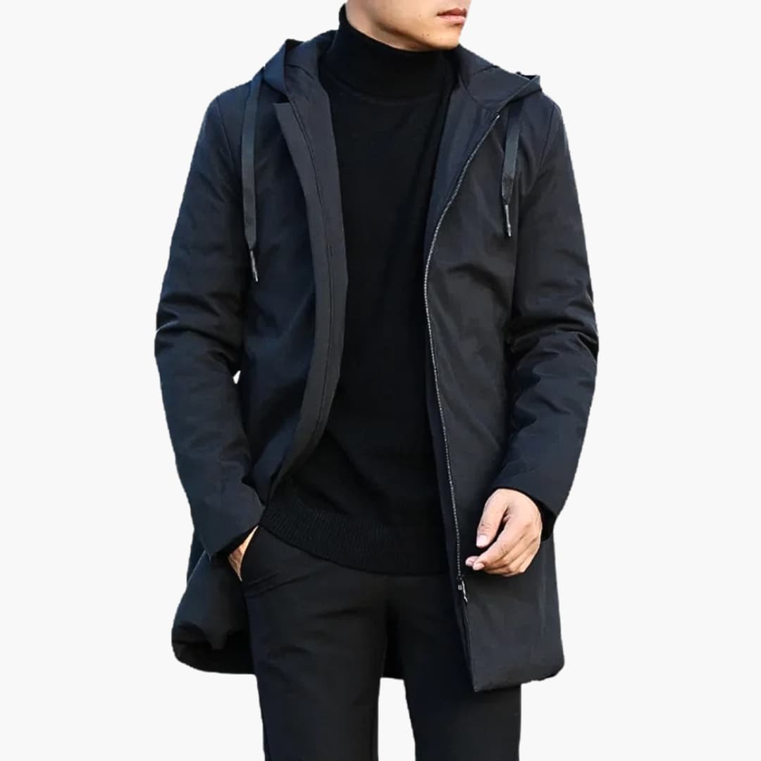 Herren-Regenjacke mit Kapuze, Steppung und durchgehendem Reißverschluss