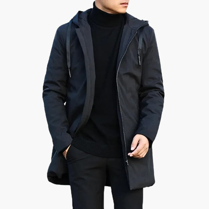Herren-Regenjacke mit Kapuze, Steppung und durchgehendem Reißverschluss