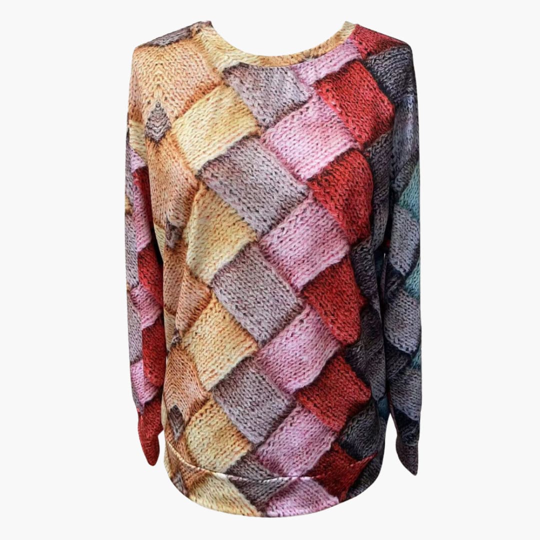 Damen pullover mit Rundhalsausschnitt und mehrfarbigem Muster