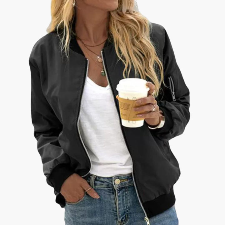 Damen Bomberjacke mit gerippten Bündchen und Reißverschluss
