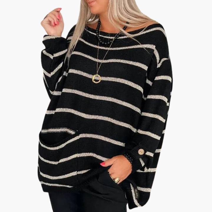 Damen Strickpullover mit U-Boot-Ausschnitt und Fronttasche