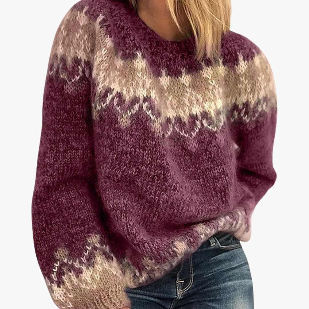 Damen-Strickpullover mit Rundhalsausschnitt und gemusterter Oberfläche