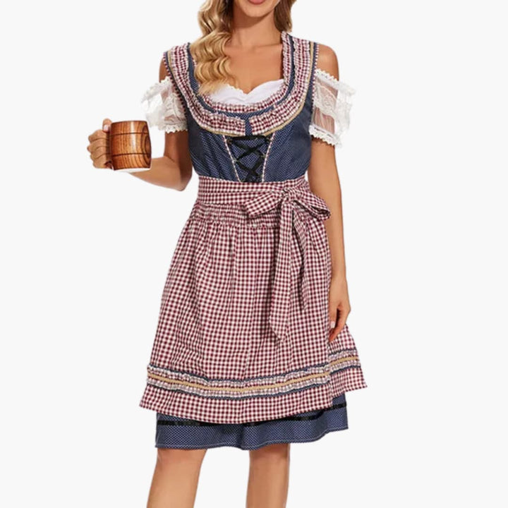 Damen Dirndl Kleid mit Karomuster und Schürze | Oktoberfest 2025