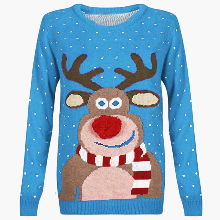 Damen Weihnachts-Pullover mit Rentier und Strukturdetails