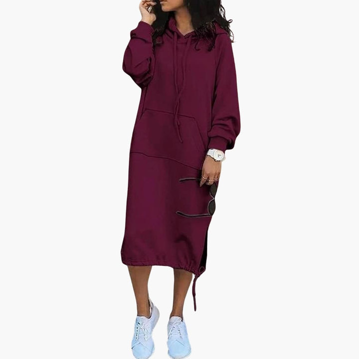 Damen Hoodie Kleid mit langen Ärmeln und Fronttasche