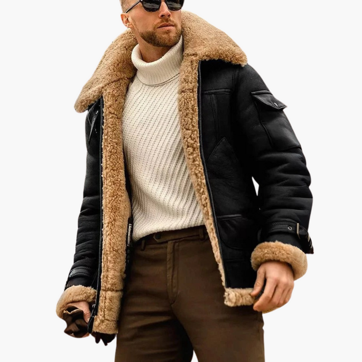 Herren jacke mit Umlegekragen und Fellsaum
