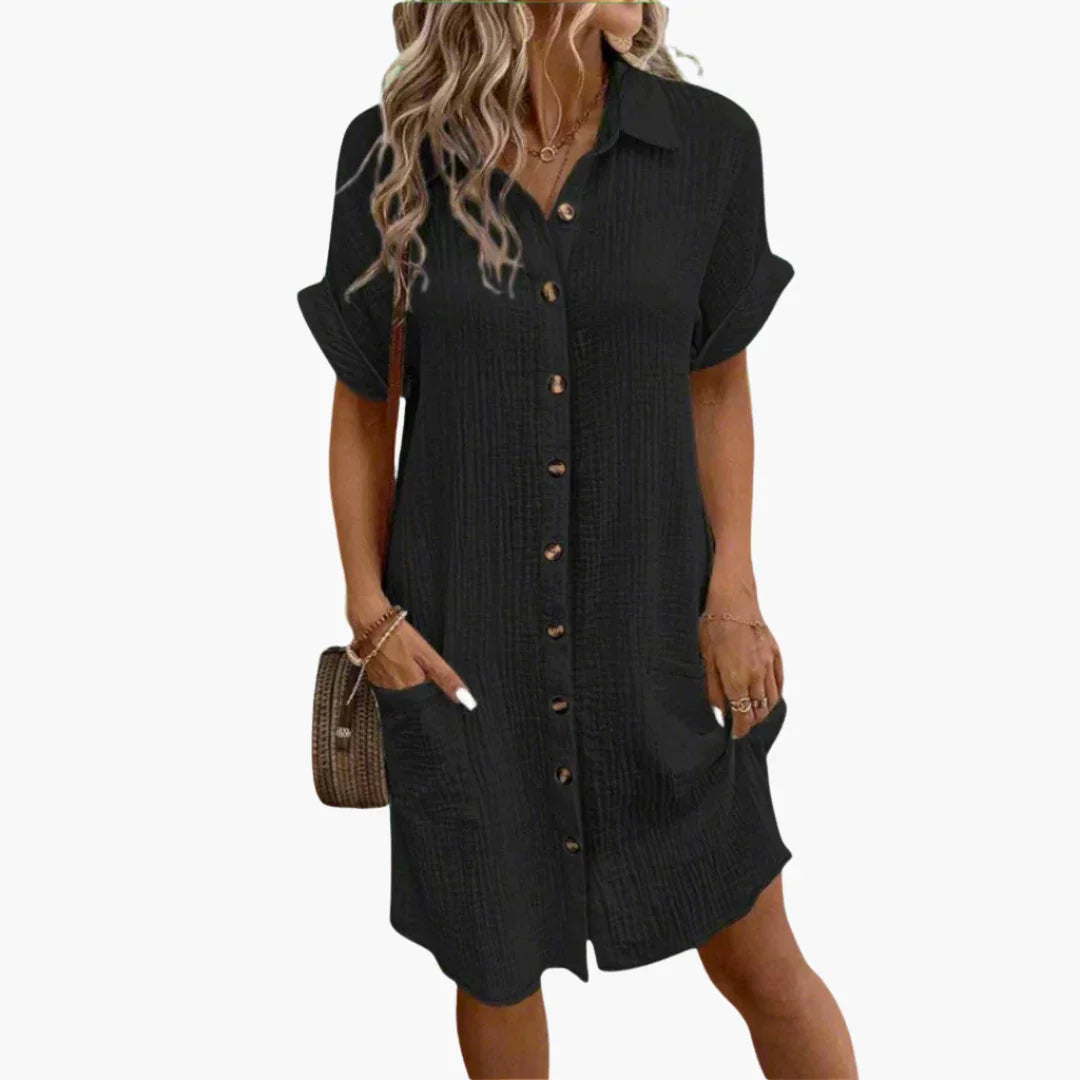 Kurzarm Hemdblusenkleid mit Knopfleiste für Damen