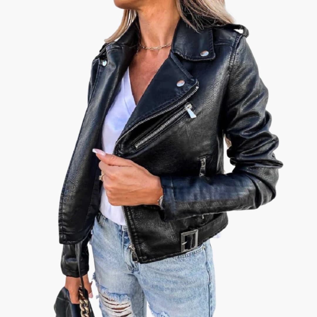 Damen Bikerjacke mit Reverskragen und Reißverschluss