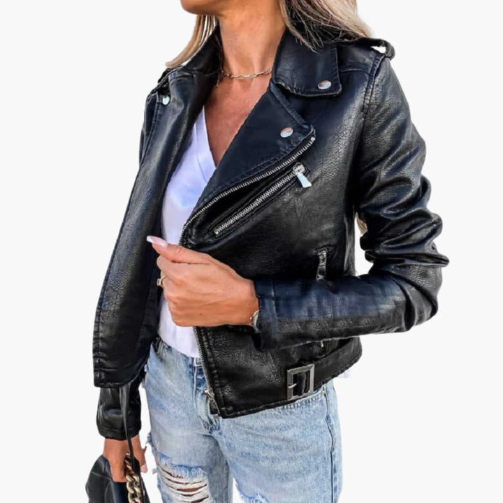 Damen Bikerjacke mit Reverskragen und Reißverschluss