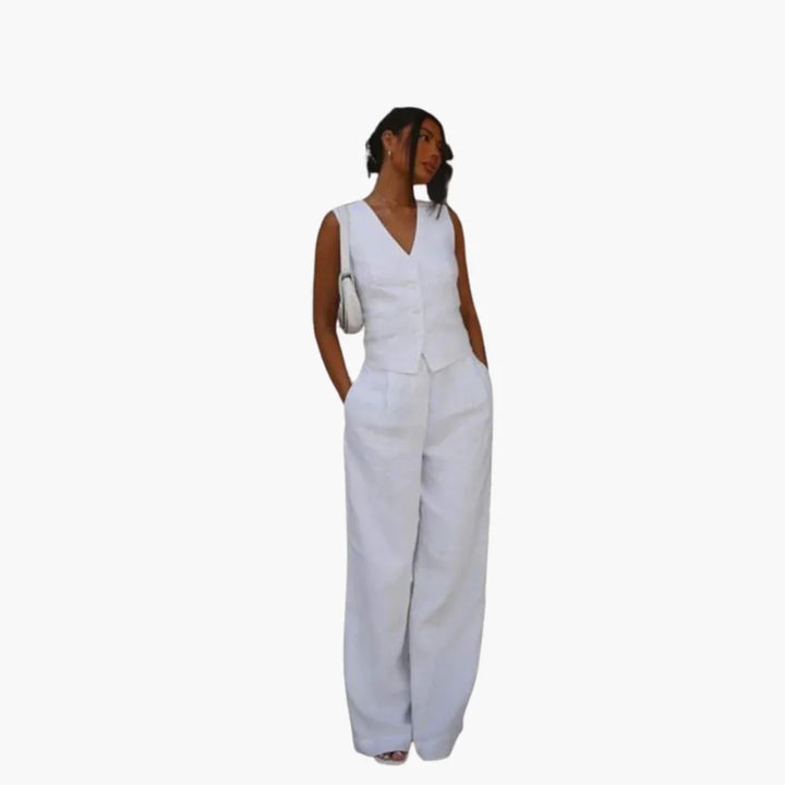 Leinen Zweiteiler Weste Hose für Damen
