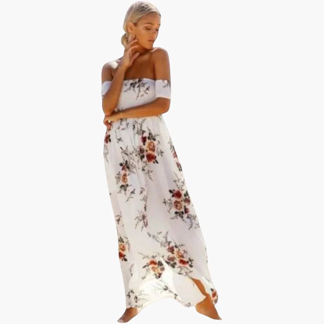 Schulterfrei Blumen Midi Kleid für Damen