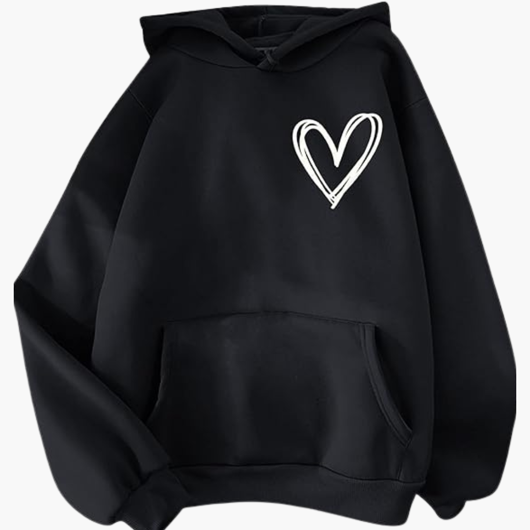 Damen Hoodie mit Kapuze und Herzmotiv