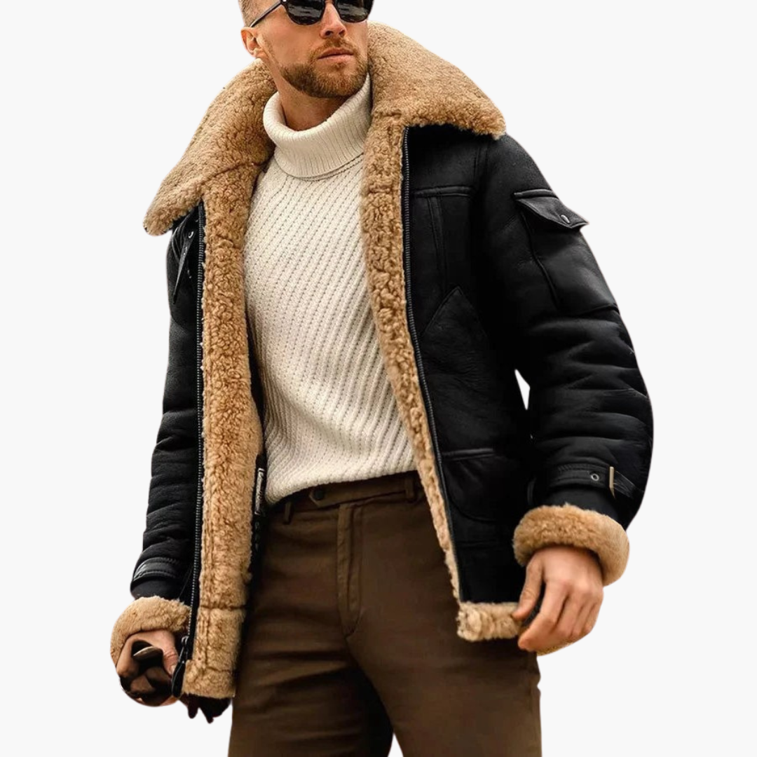 Herrenjacke mit Fellkragen und warmem Design