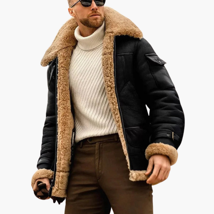 Herrenjacke mit Fellkragen und warmem Design