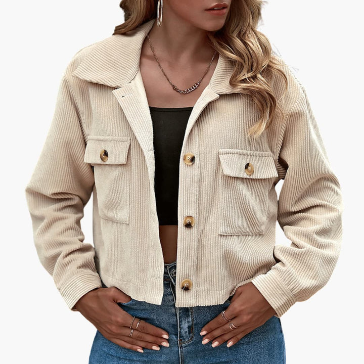 Damen Cordjacke mit Reverskragen und Knopfverschluss