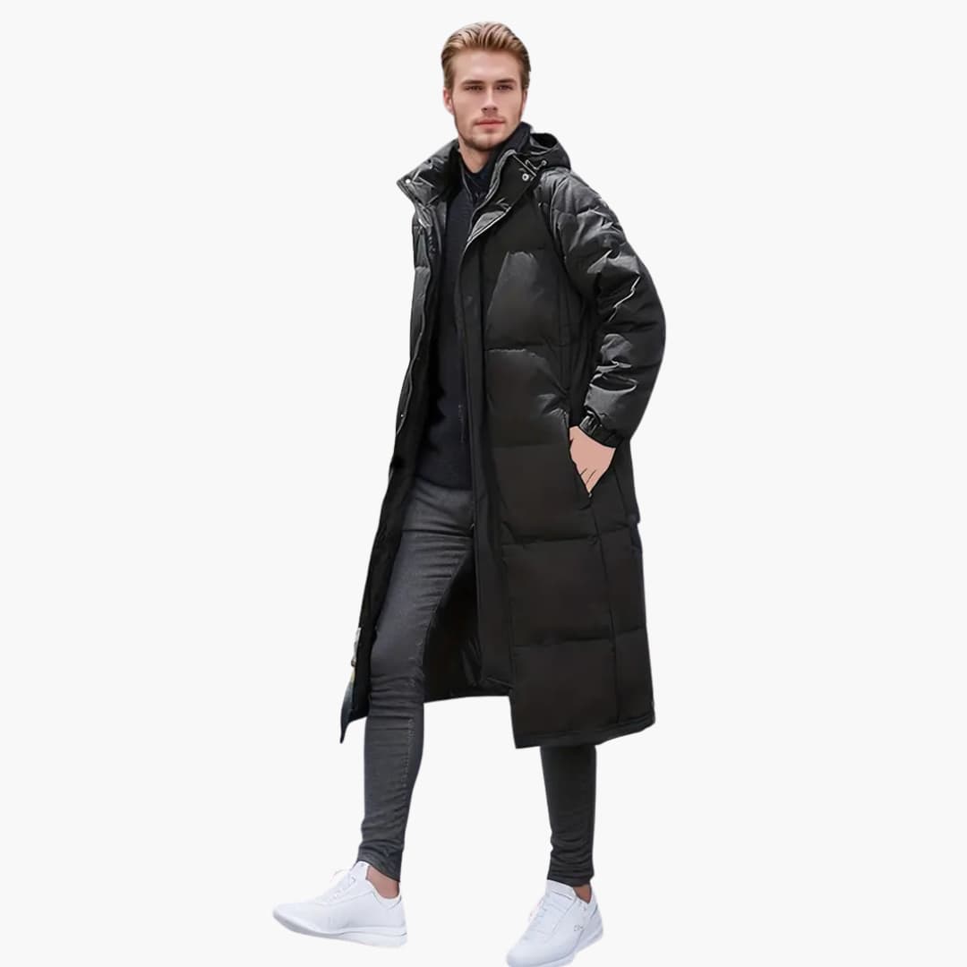 Lange Herren-Steppjacke mit Kapuze