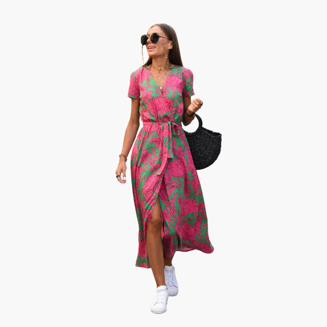 Wickeloptik Midikleid mit Gürtel für Damen