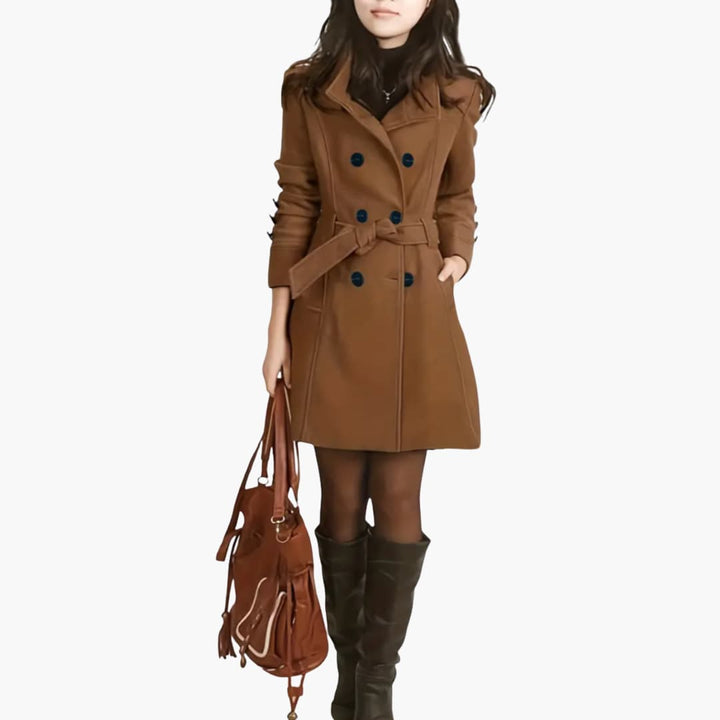 Damen-Trenchcoat mit Doppelknopf Verschluss und Taillengürtel