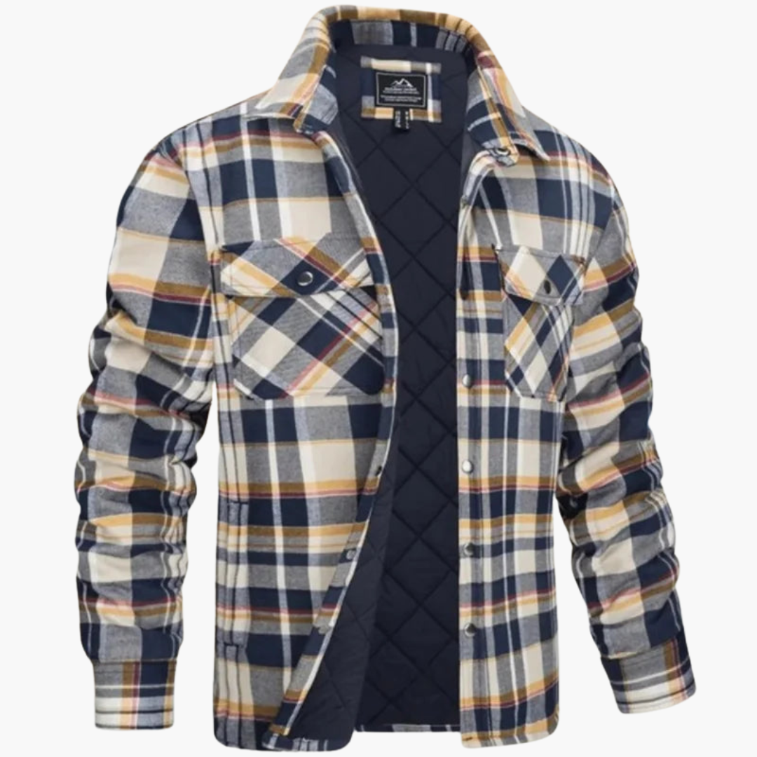 Herrenjacke mit Karomuster und durchgehendem Reißverschluss