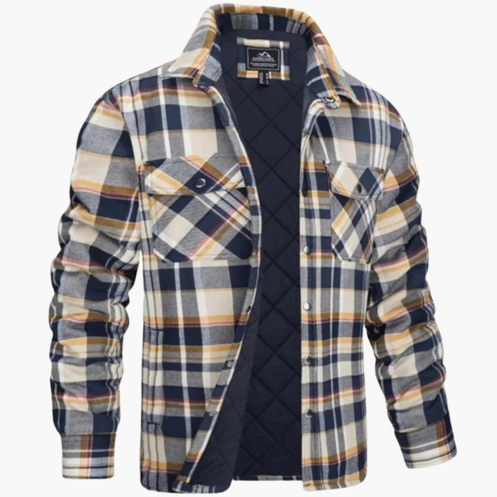 Herrenjacke mit Karomuster und durchgehendem Reißverschluss