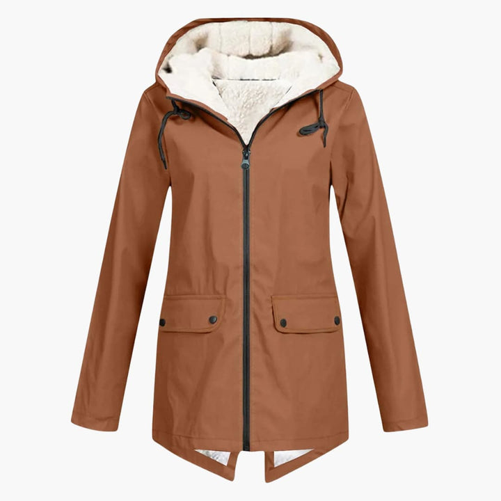 Damen Trenchcoat mit Kapuze, Reißverschluss und Fronttaschen