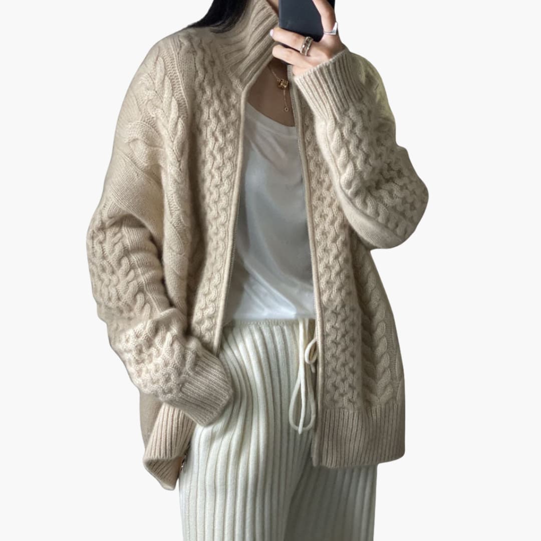 Damen Strickjacke mit Reißverschluss und hohem Kragen
