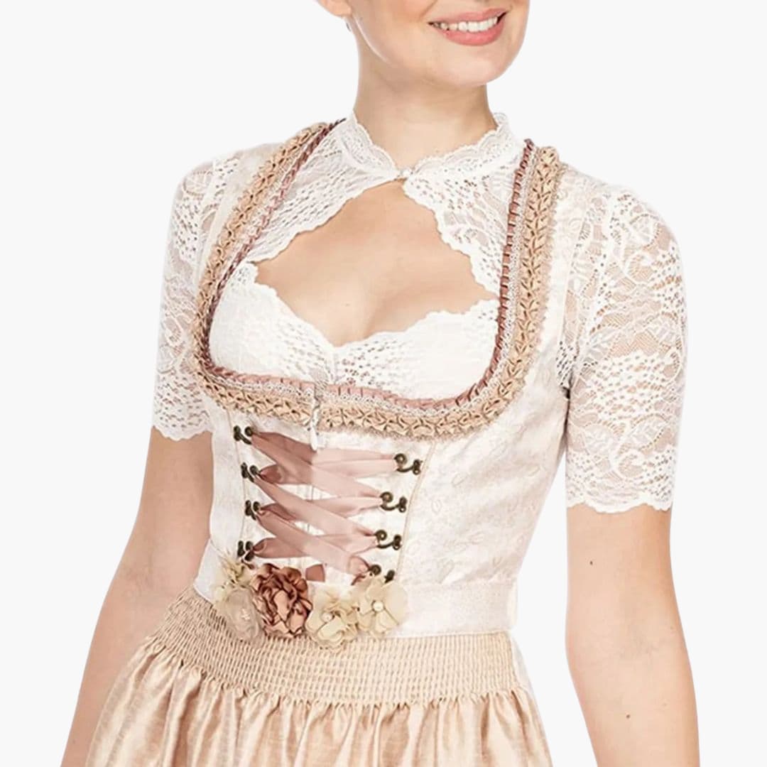 Damen Dirndl Bluse mit Ausschnitt und Spitzenkragen | Oktoberfest 2025