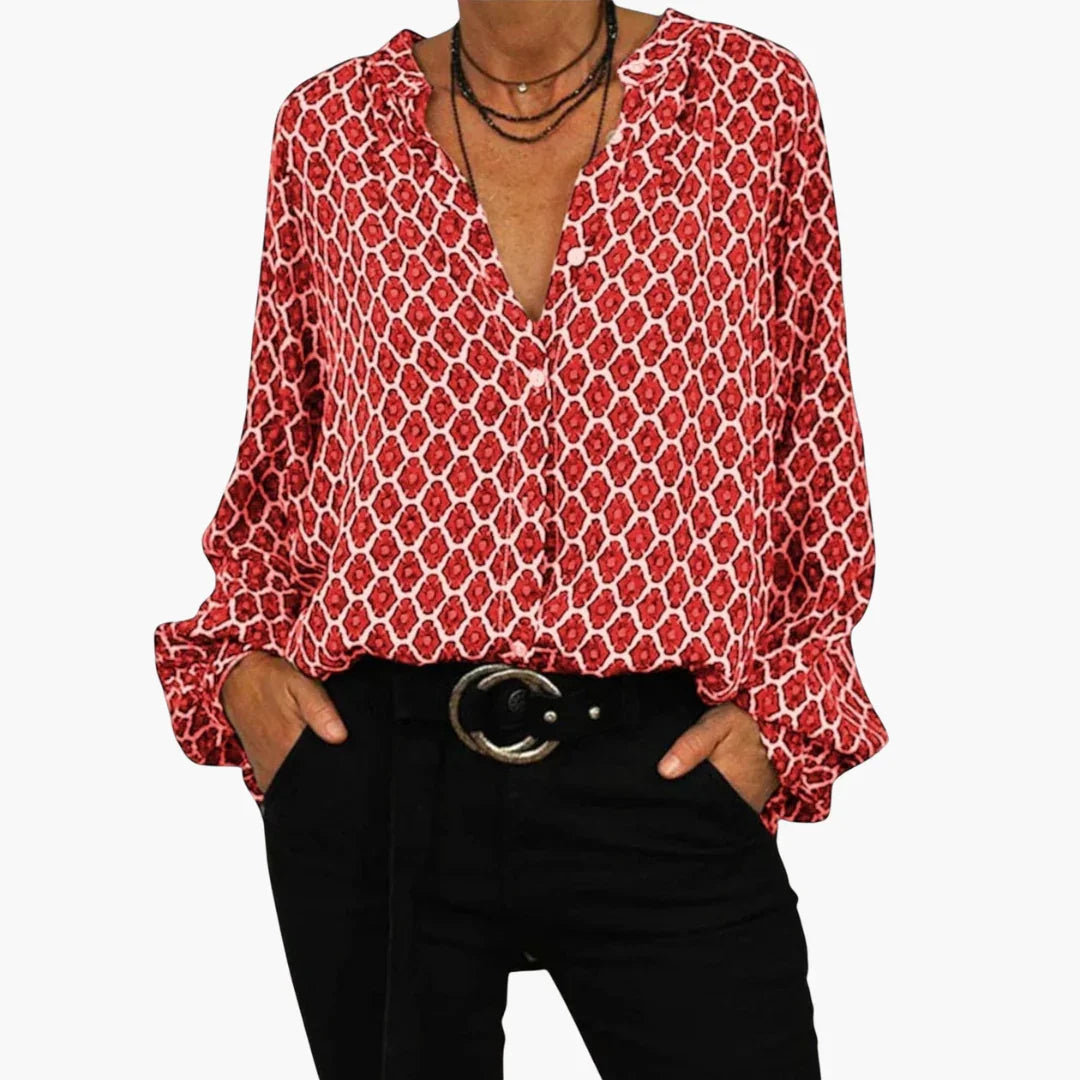 Geometrische V-Ausschnitt Bluse für Damen