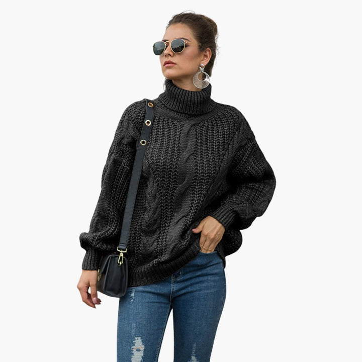 Damen-Strickpullover mit Rollkragen und Zopfmuster-Oberfläche