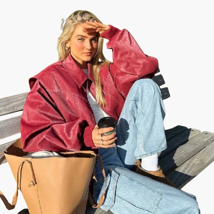 Damen Oversize Jacke mit Kragen und Reißverschluss