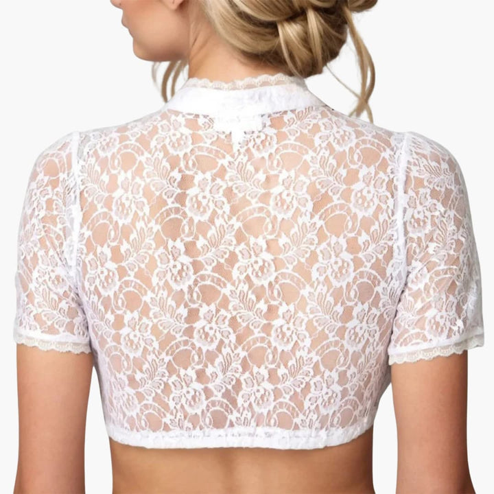 Damen Dirndl Bluse mit Schlitz und Spitze | Oktoberfest 2025
