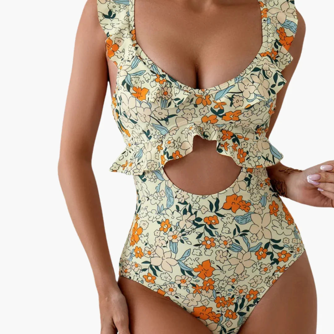 Rüschen Cut-Out Badeanzug für Damen