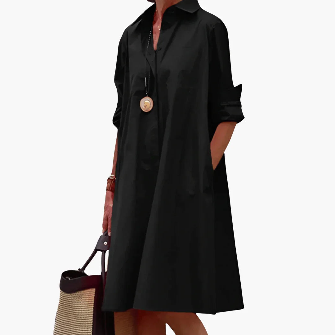 Kragen Shirtkleid mit Taschen für Damen