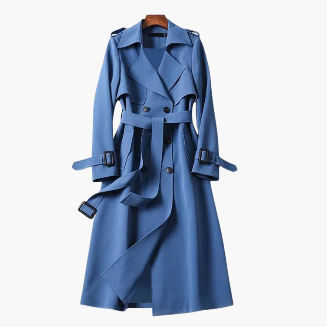 Langer Damen-Trenchcoat mit Taillengürtel und Doppelknöpfen