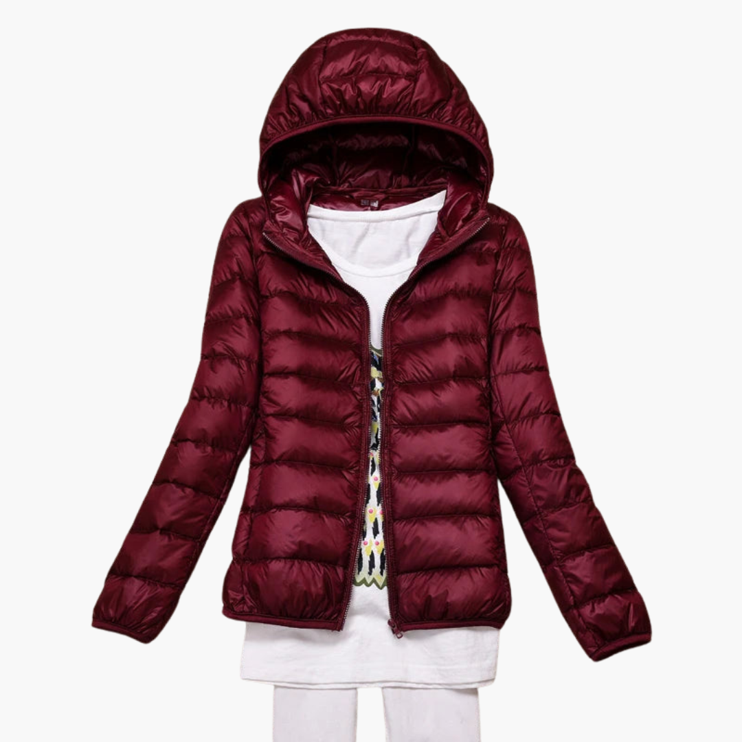 Damen Daunenjacke mit Kapuze und elastischen Bündchen