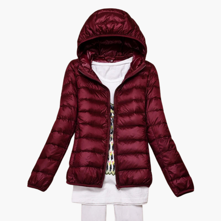 Damen Daunenjacke mit Kapuze und elastischen Bündchen