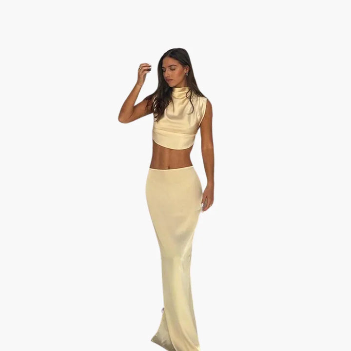 Ärmelloses Satin Zweiteiler Set für Damen