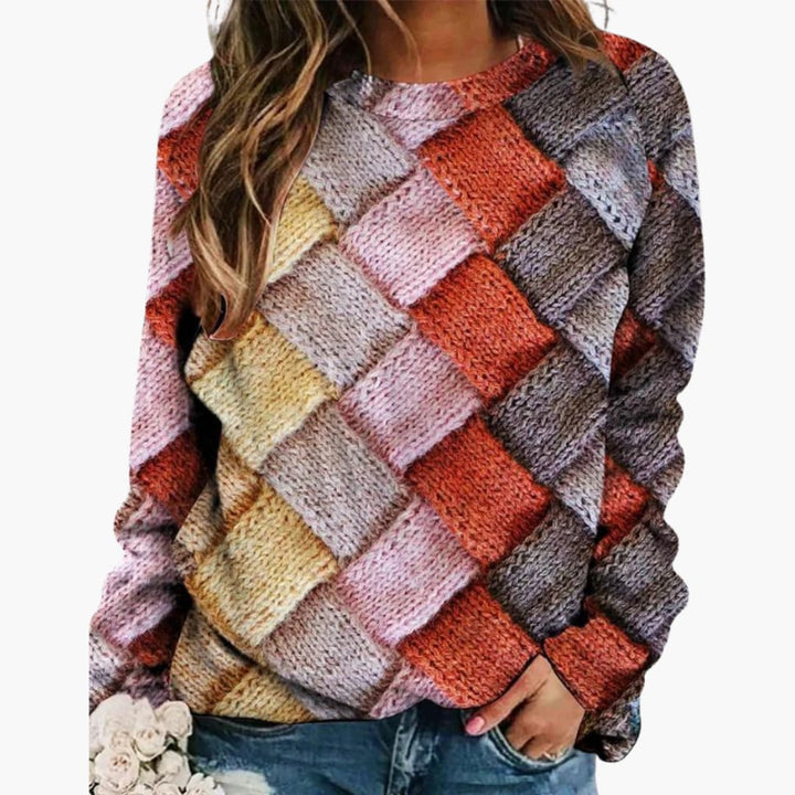 Damen pullover mit Rundhalsausschnitt und mehrfarbigem Muster