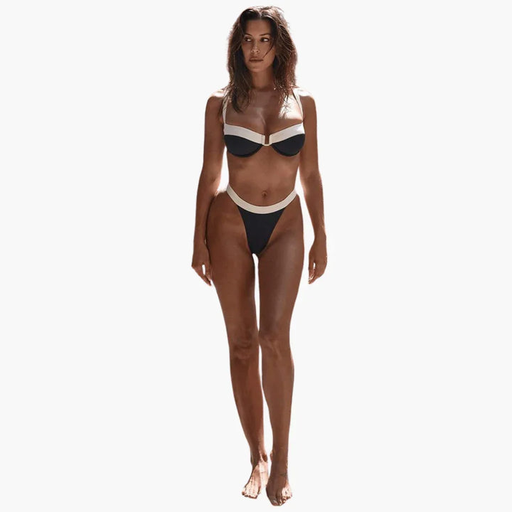 Zweiteiliger Farbblock-Bikini für Damen
