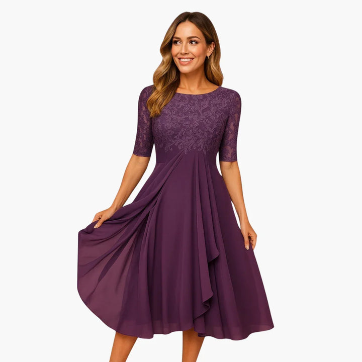 Spitzenärmel Midi Kleid für Damen