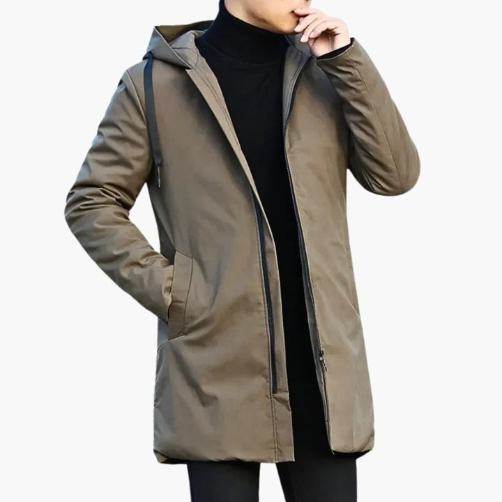 Herren-Regenjacke mit Kapuze, Steppung und durchgehendem Reißverschluss