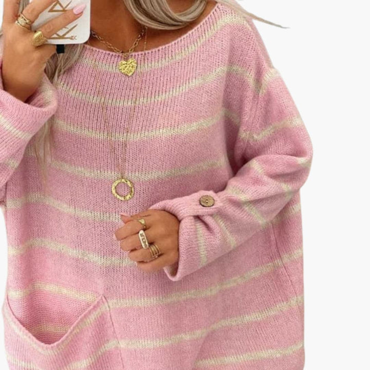 Damen Strickpullover mit U-Boot-Ausschnitt und Fronttasche