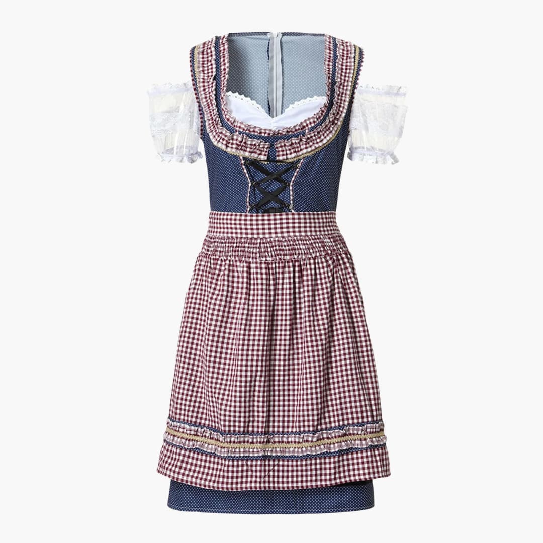 Damen Dirndl Kleid mit Karomuster und Schürze | Oktoberfest 2025