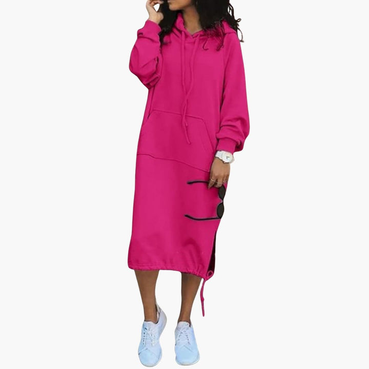 Damen Hoodie Kleid mit langen Ärmeln und Fronttasche
