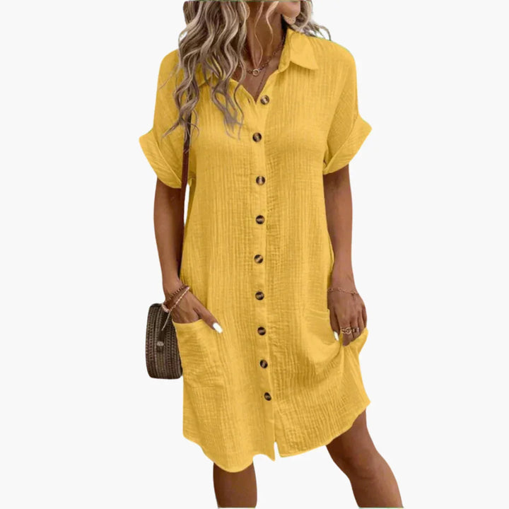 Kurzarm Hemdblusenkleid mit Knopfleiste für Damen