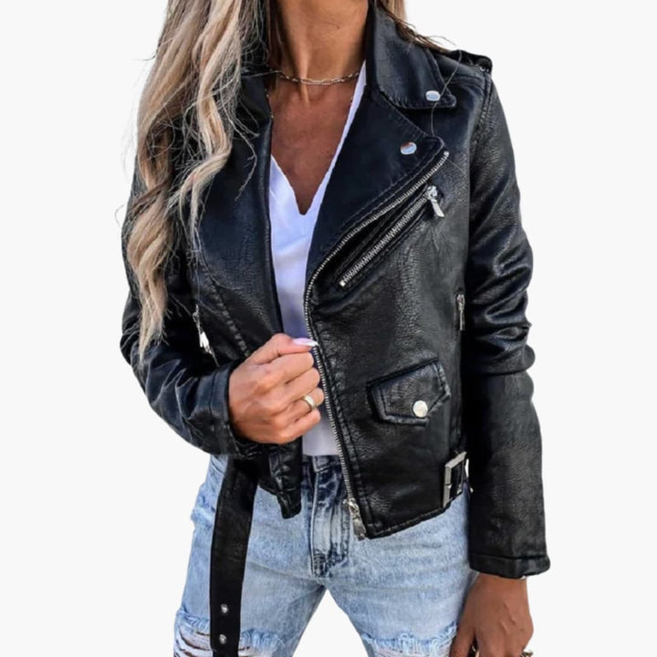 Damen Bikerjacke mit Reverskragen und Reißverschluss