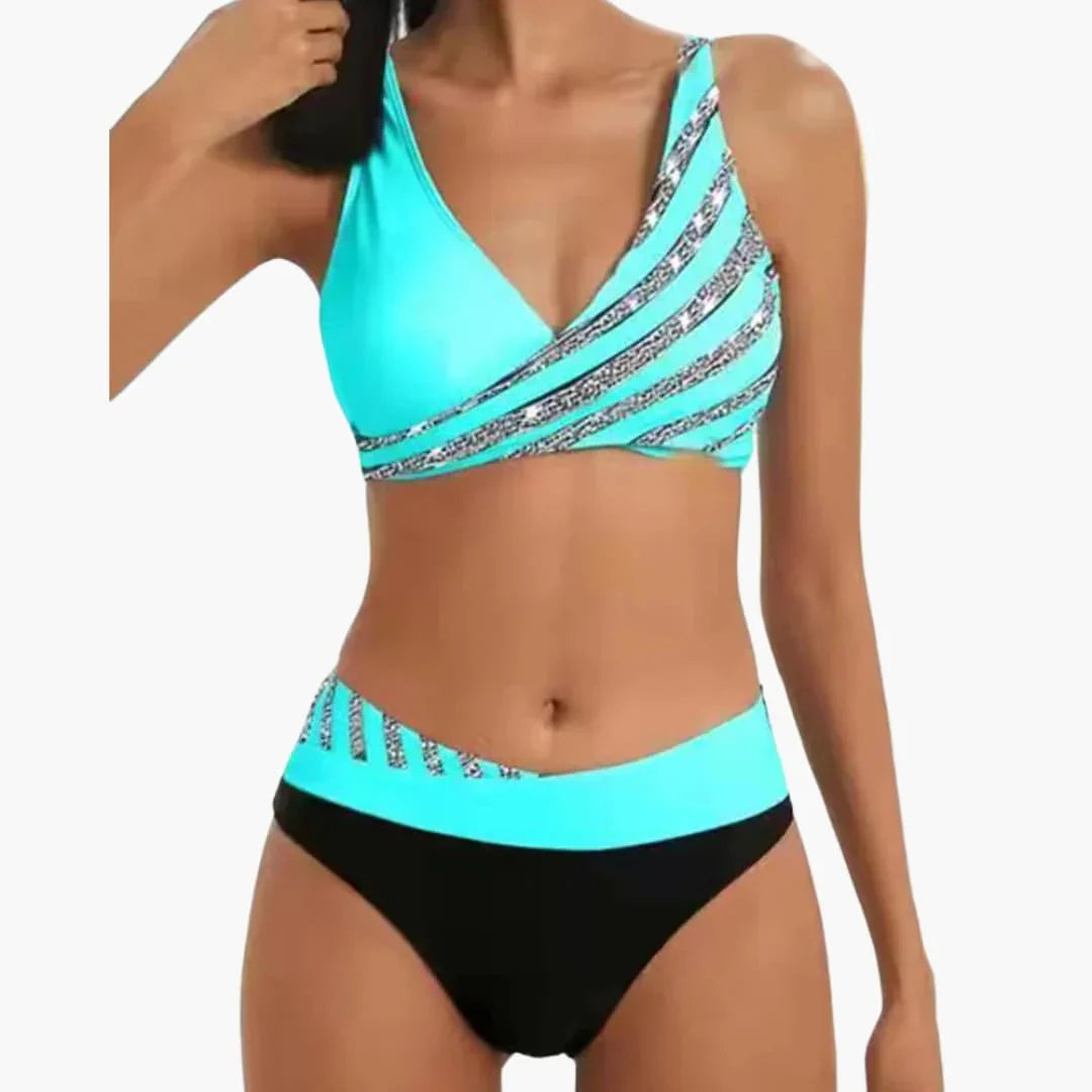 Glitzerstreifen Bikini-Set für Damen