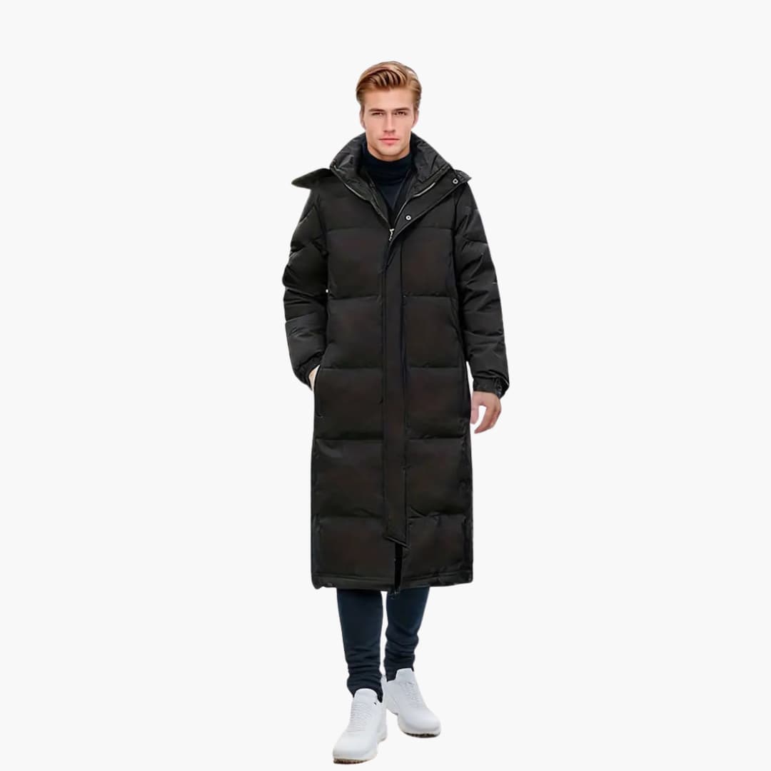 Lange Herren-Steppjacke mit Kapuze