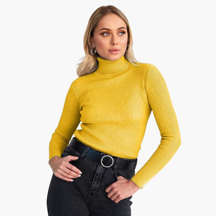 Damen Rollkragenpullover mit gerippter Oberfläche und langen Ärmeln